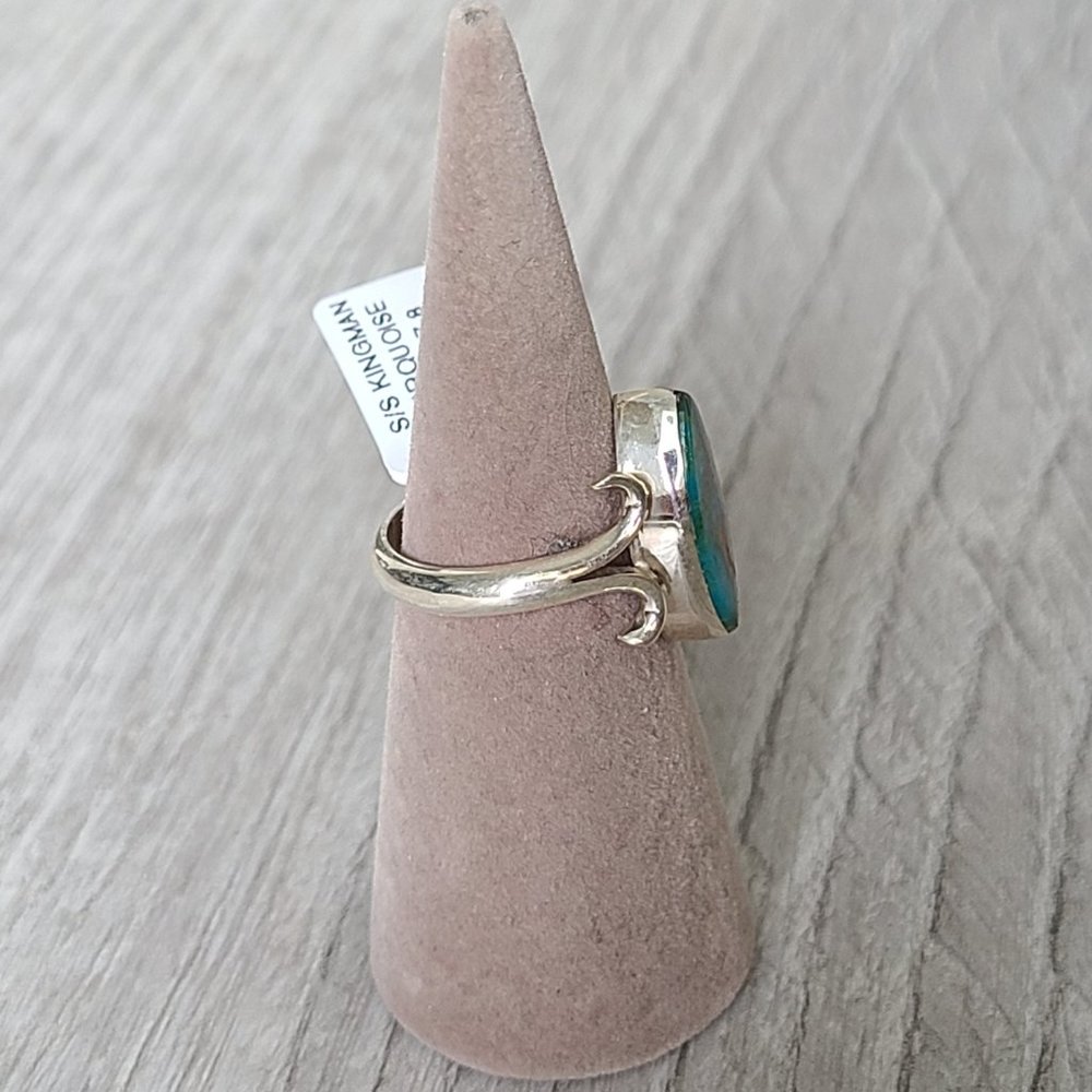 Marquise Shaped Kingman Turquoise Ring, Size 8 - Picture 2 of 10
